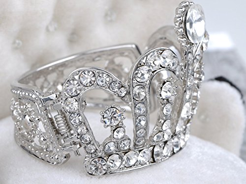 Alilang Silvery Tone Clear Crystal Colored Rhinestones Crown Tiara Princess Cuff Bracelet