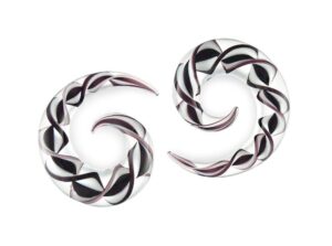 pair black and white ribbon pyrex glass spiral 0g 0 gauge 8mm