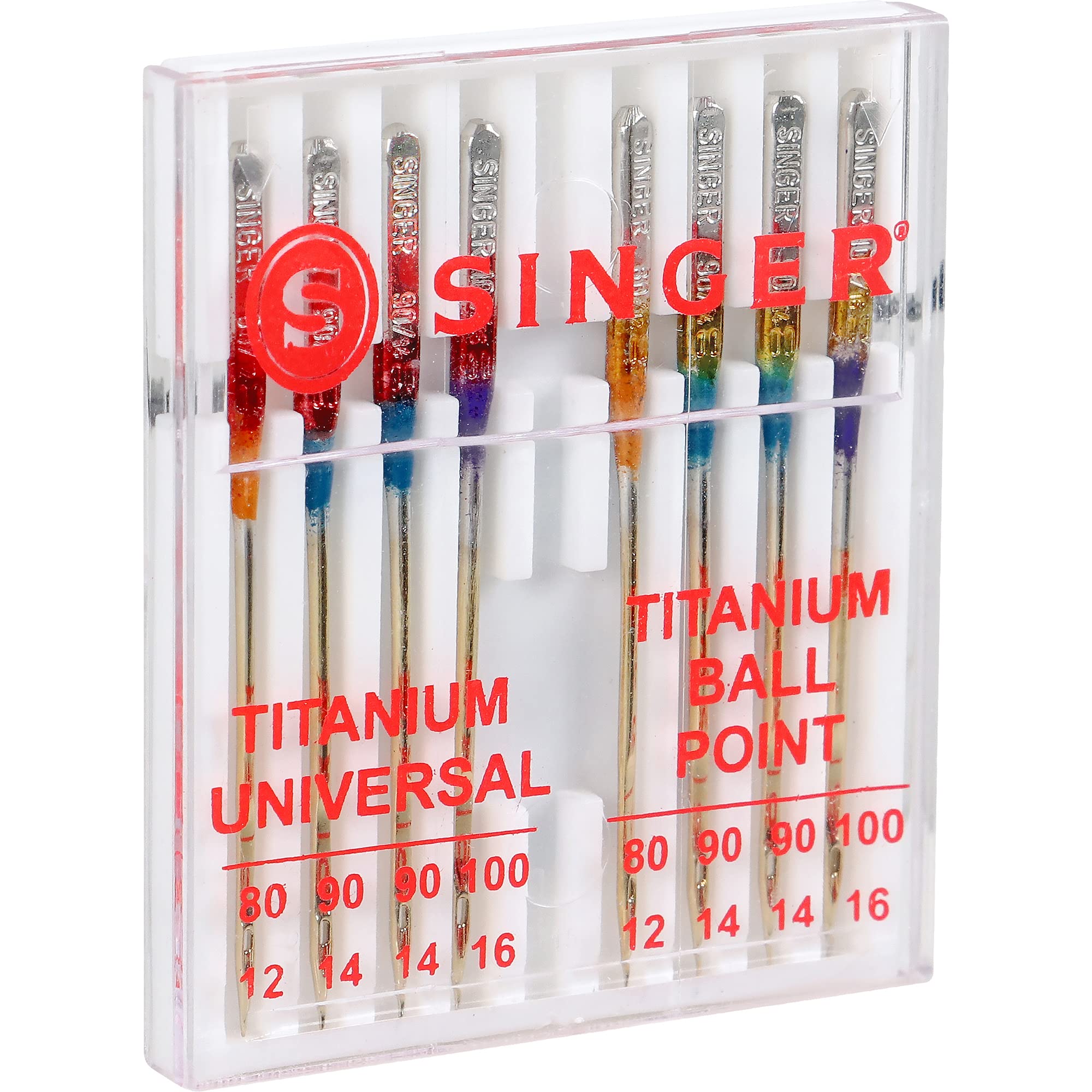 SINGER 04806 Titanium Universal Regular and Ball Point Machine Needles Combo Pack, 8-Count