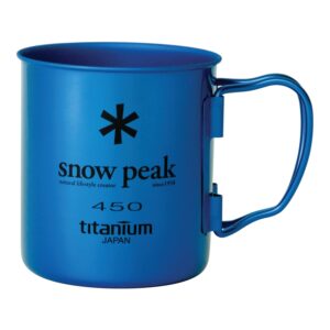 snow peak titanium single-wall cup - foldable handles - camping & backpacking - 15.2 fl oz - anodized blue