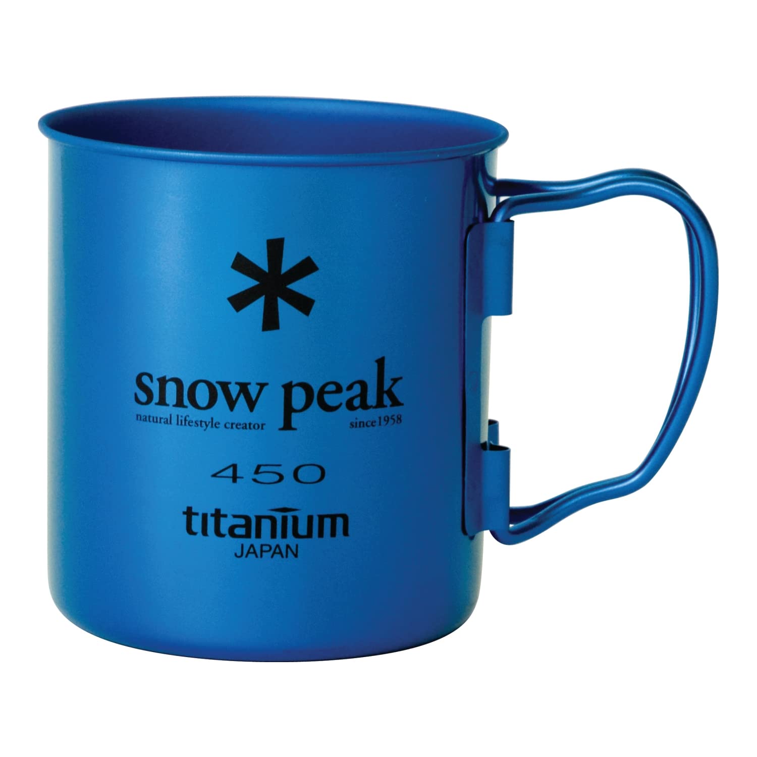 Snow Peak Titanium Single-Wall Cup - Foldable Handles - Camping & Backpacking - 15.2 fl oz - Anodized Blue