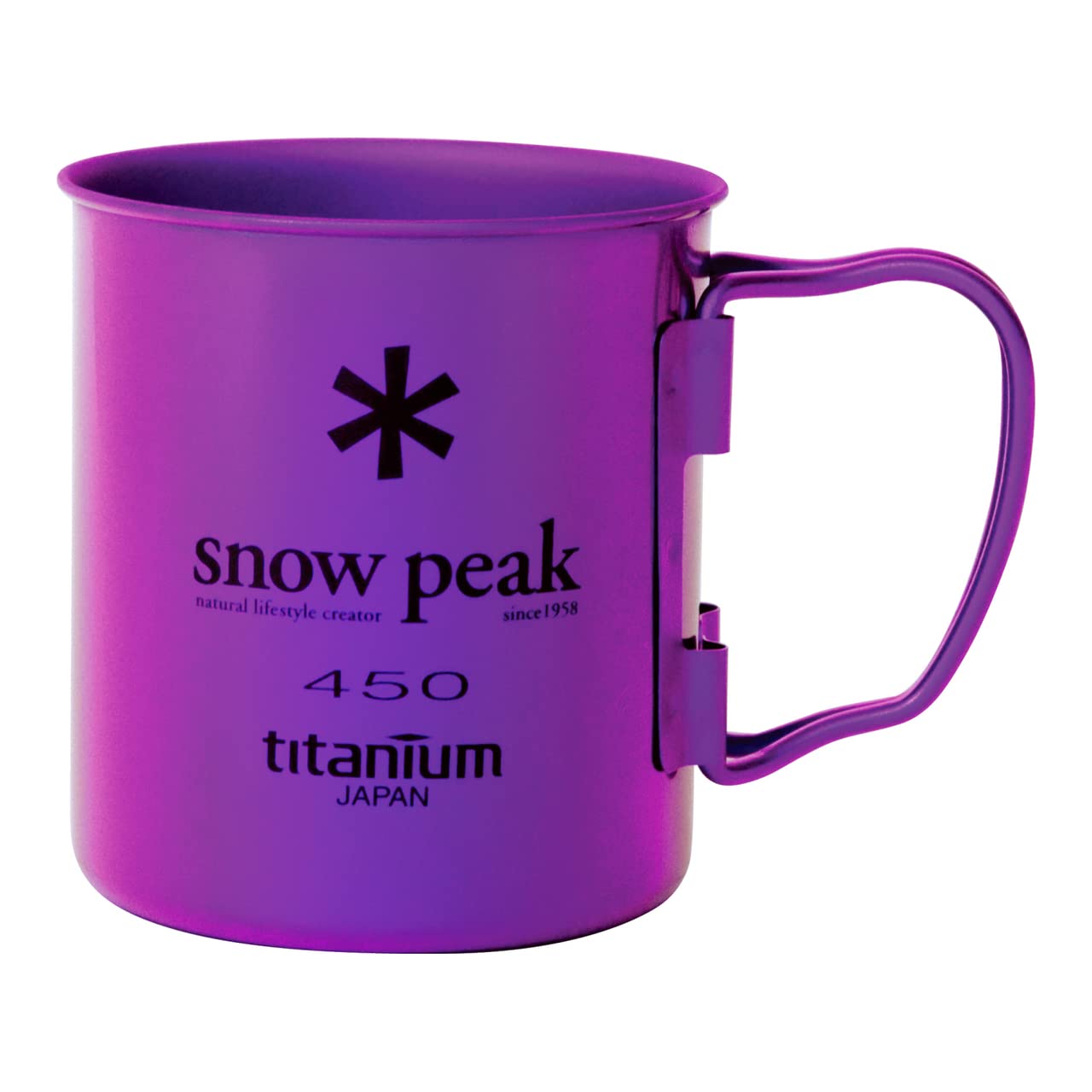 Snow Peak Titanium Single-Wall Cup - Foldable Handles - Camping & Backpacking - 15.2 fl oz - Anodized Blue