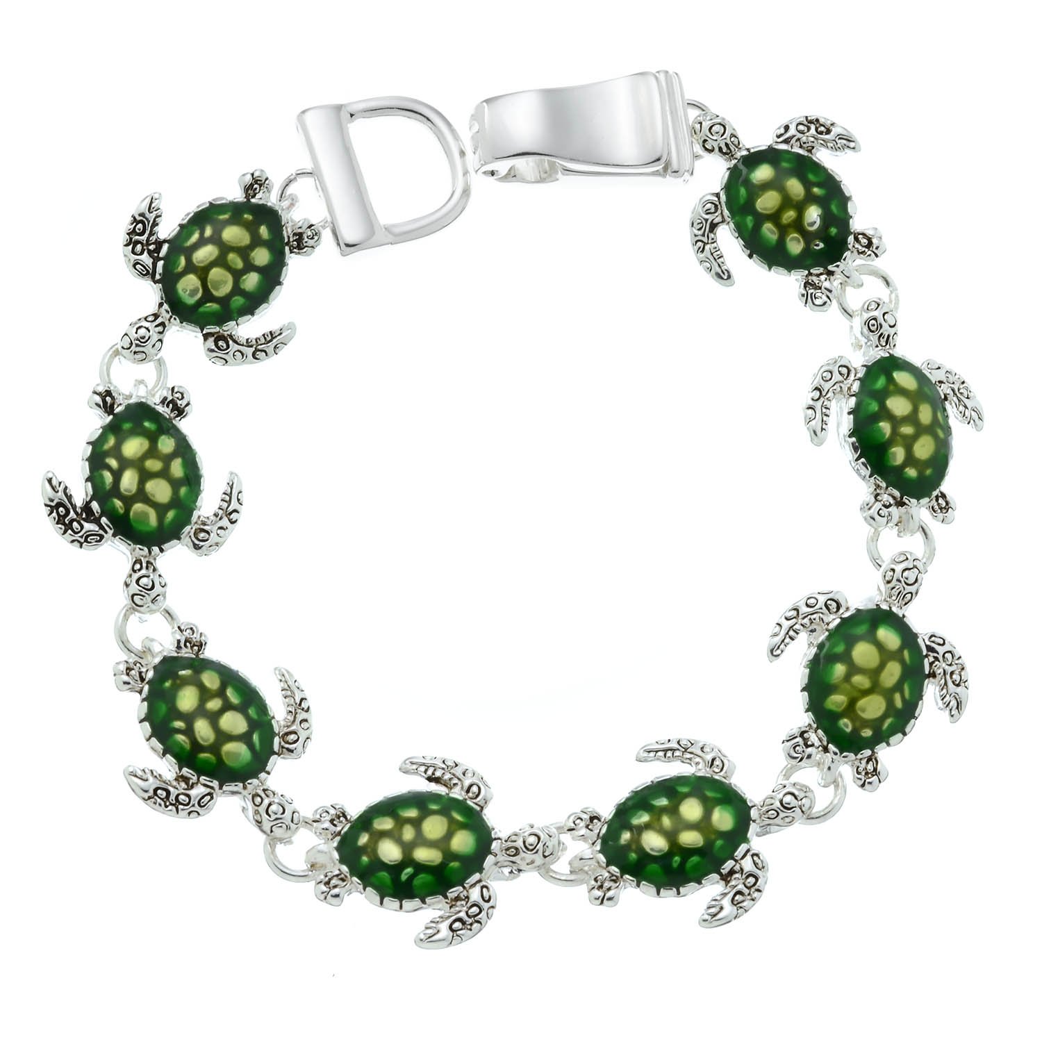 PammyJ Green Sea Turtle Bracelet Silvertone