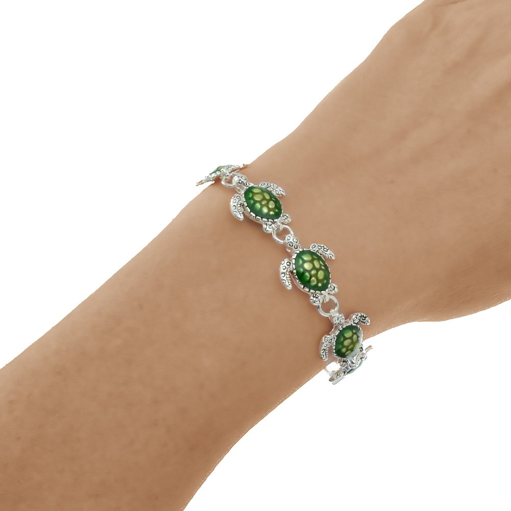 PammyJ Green Sea Turtle Bracelet Silvertone