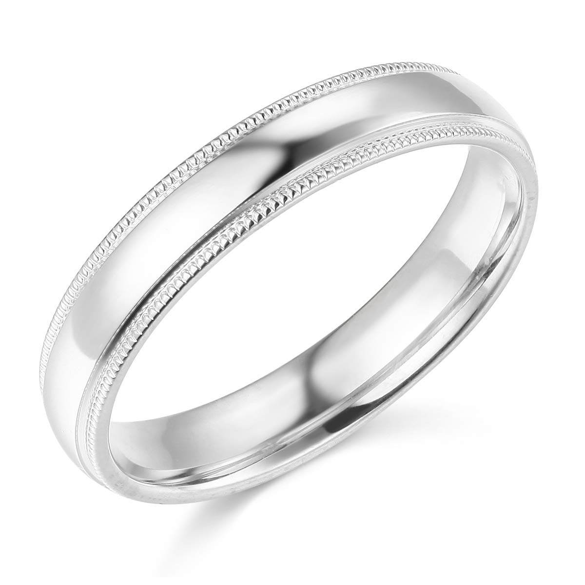 14k White Gold 4mm SOLID COMFORT FIT Plain Milgrain Wedding Band - Size 7.5