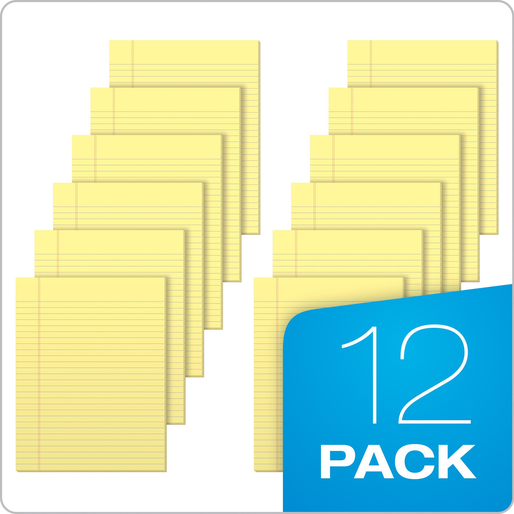 TOPS The Legal Pad Plus Writing Pads, Glue-Top, 8-1/2" x 11", Legal Rule, Canary Paper, 50 Sheets, 12 Pack (71522)