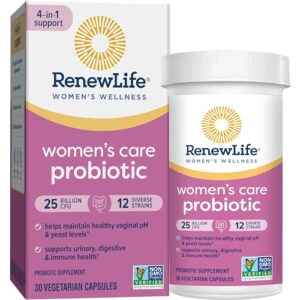 renew life women's probiotic capsules, supports ph balance for women, vaginal, urinary, digestive and immune health, l. rhamnosus gg, dairy, soy and gluten-free, 25 billion cfu - 30 ct