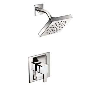 Moen 90 Degree Chrome Modern Shower Trim Kit, Square Shower Head and Handle Set, Posi-Temp Shower Faucet System provides High Pressure Shower Heads and Single-Handle Lever, Valve Required, TS2712