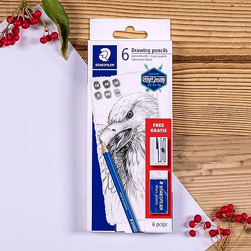 STAEDTLER Mars Lumograph Art Set | 6 Assorted Sketch Pencils For Drawing, Polymer Block Eraser and Metal Sharpener 61 100C8LU