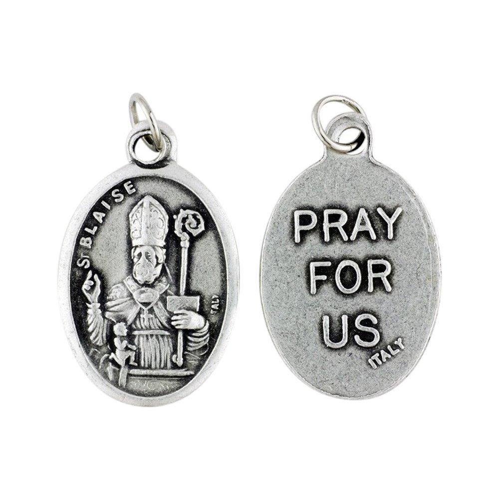 Blessed by Pope Francis St. Blaise Patron Who Suffer Throat Ailments Pray for Us Medal Silver Oxidized