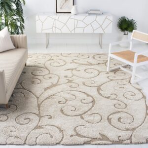 safavieh florida shag collection area rug - 8' x 10', cream & beige, scroll design, non-shedding & easy care, 1.2-inch thick ideal for high traffic areas in living room, bedroom (sg455-1113)