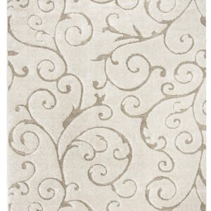 SAFAVIEH Florida Shag Collection Area Rug - 8' x 10', Cream & Beige, Scroll Design, Non-Shedding & Easy Care, 1.2-inch Thick Ideal for High Traffic Areas in Living Room, Bedroom (SG455-1113)