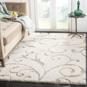 SAFAVIEH Florida Shag Collection Area Rug - 8' x 10', Cream & Beige, Scroll Design, Non-Shedding & Easy Care, 1.2-inch Thick Ideal for High Traffic Areas in Living Room, Bedroom (SG455-1113)