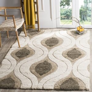 SAFAVIEH Florida Shag Collection Area Rug - 8' x 10', Cream & Smoke, Modern Ogee Design, Non-Shedding & Easy Care, 1.2-inch Thick Ideal for High Traffic Areas in Living Room, Bedroom (SG461-1179)