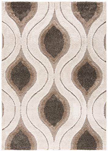 SAFAVIEH Florida Shag Collection Area Rug - 8' x 10', Cream & Smoke, Modern Ogee Design, Non-Shedding & Easy Care, 1.2-inch Thick Ideal for High Traffic Areas in Living Room, Bedroom (SG461-1179)