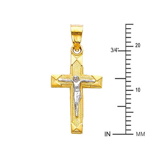 GoldenMine Fine Jewelry Collection 14k Two Tone Gold Jesus Cross Religious Charm Pendant