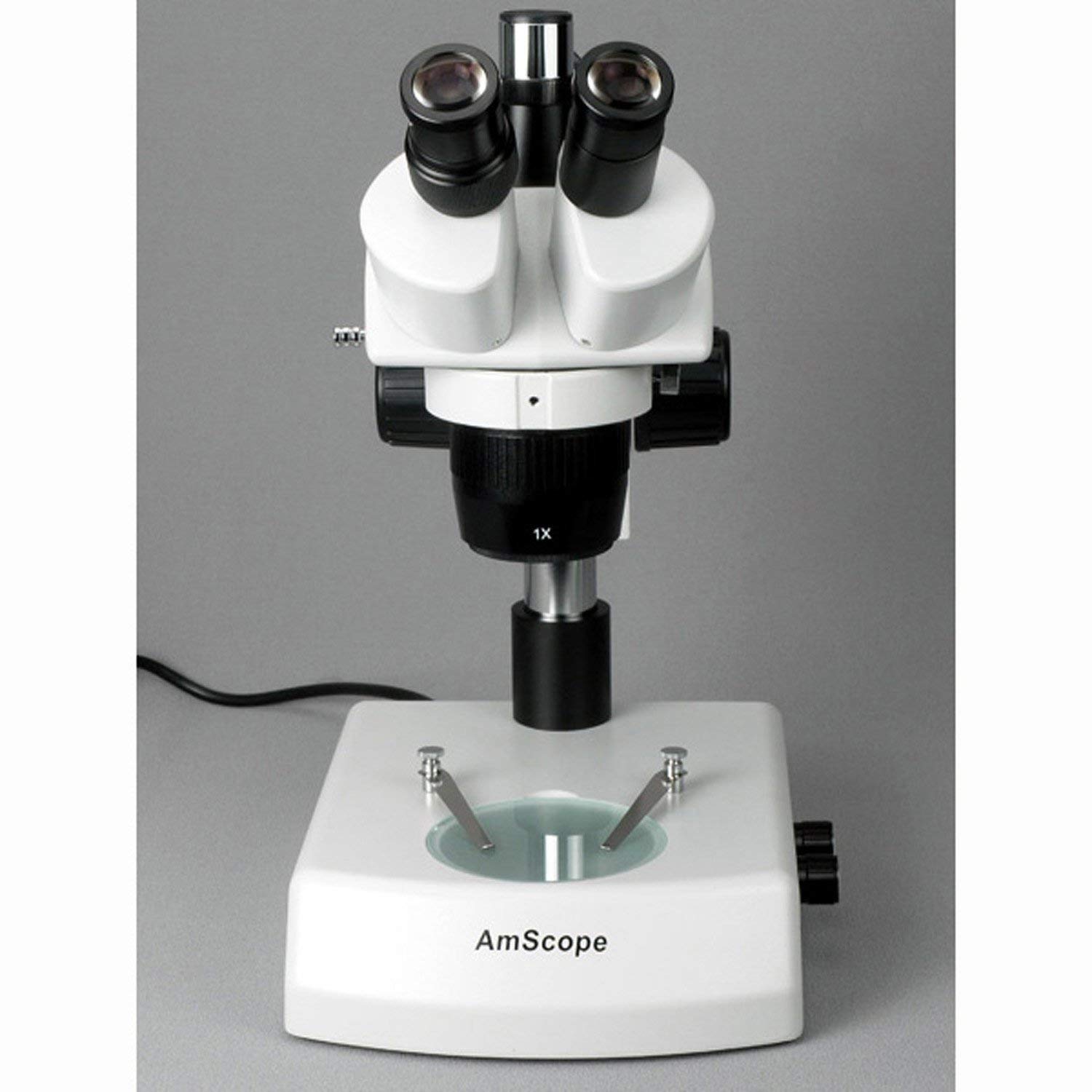 AmScope SW-2T24 Trinocular Stereo Microscope, WH10x Eyepieces, 20X/40X Magnification, 2X/4X Objective, Upper and Lower Halogen Lighting, Pillar Stand, 110V-120V