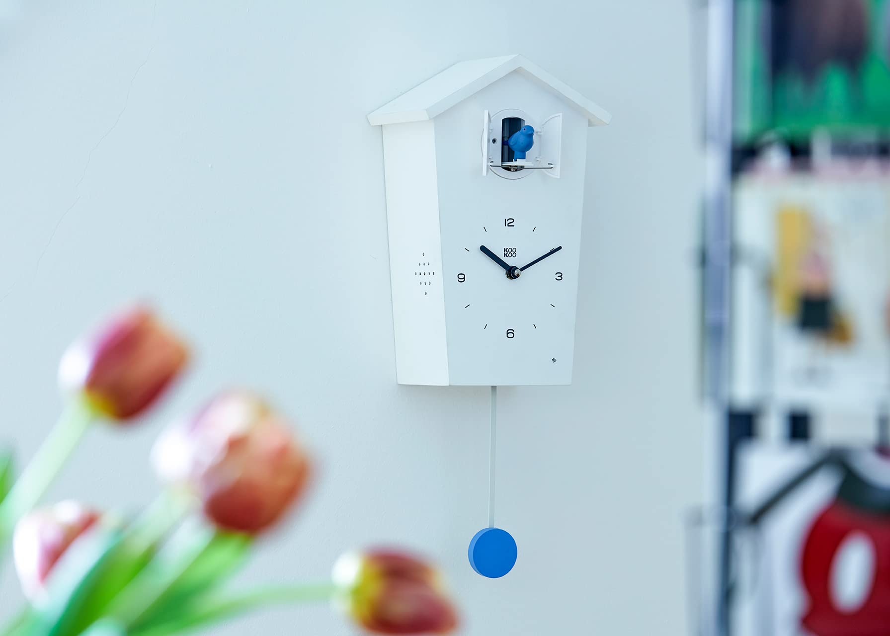 KOOKOO Birdhouse White, modern design cuckoo clock with 12 natural bird voices or cuckoo call