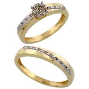 10k yellow gold 2-piece diamond wedding engagement ring set for him and her, 1/8 inch wide, size 10