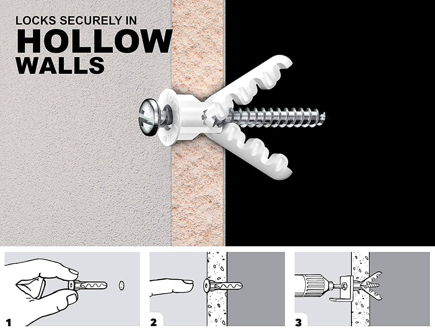 TOGGLER ALLIGATOR A8 Screw Anchor, Plastic, 5/16" Diameter, 1-9/16" Length, #8 to #14 Threads, Pack Of 100