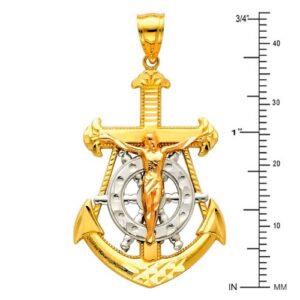 GoldenMine Fine Jewelry Collection 14k Tri Color Gold Jesus Crucifix Anchor Religious Charm Pendant