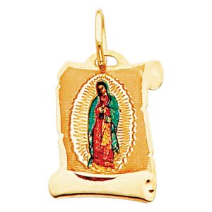 goldenmine fine jewelry collection 14k yellow gold religious our lady of guadalupe enamel picture charm pendant