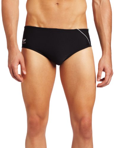 Speedo Men's Mercury Splice Endurance Plus Brief Swimsuit, Black/Green, 26