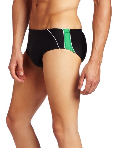 Speedo Men's Mercury Splice Endurance Plus Brief Swimsuit, Black/Green, 26