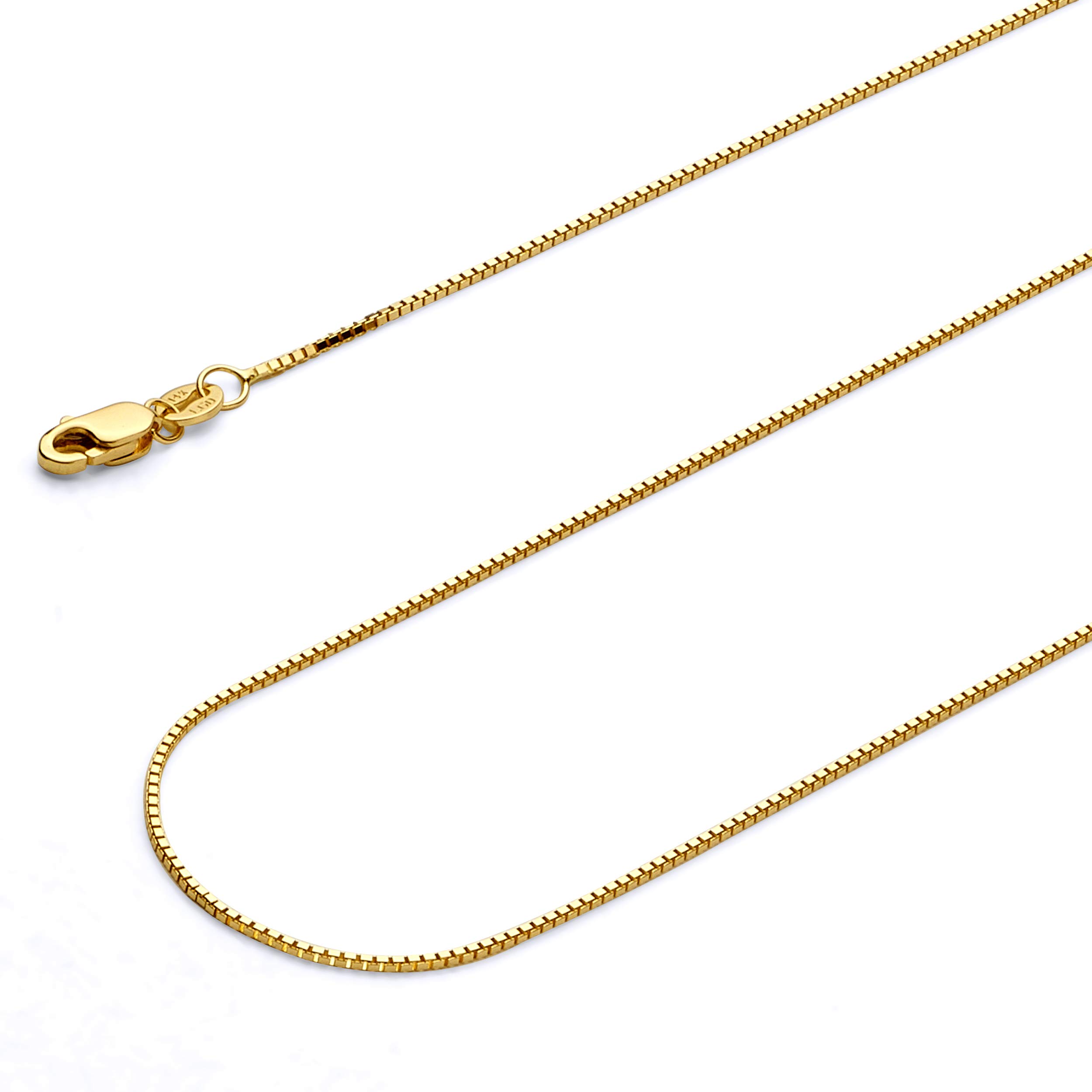 14k REAL Yellow Gold Solid 0.9mm Box Link Chain Necklace with Lobster Claw Clasp - 18"