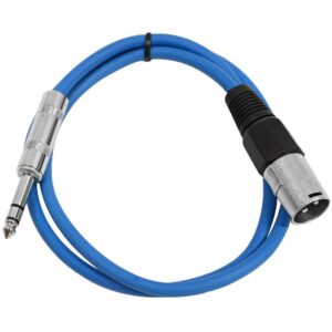 seismic audio - satrxl-m3 - blue 3' xlr male to 1/4" trs patch cable