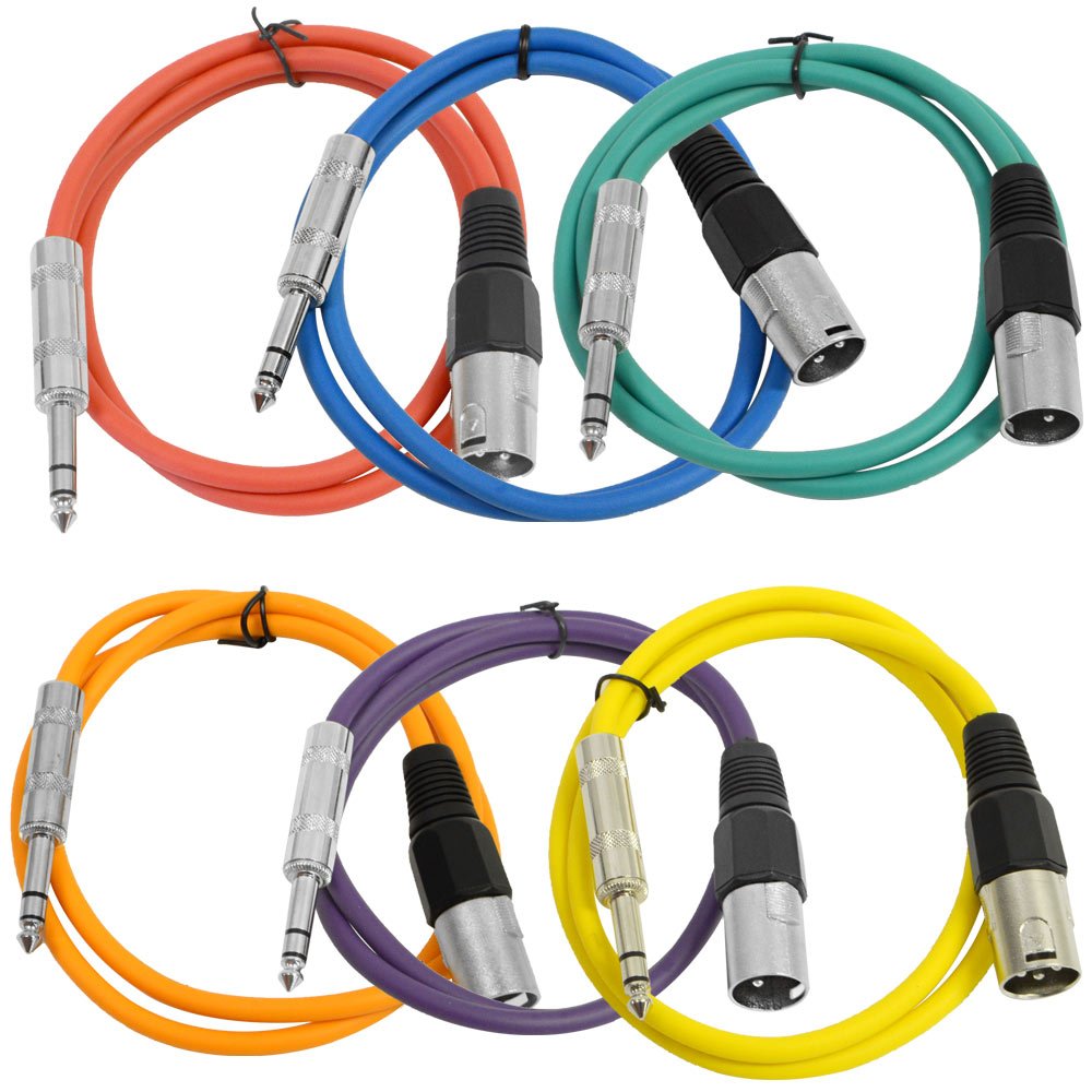 Seismic Audio SATRXL-M3BGORYP 3-Feet XLR Male to 1/4-Inch TRS Patch Cables - Multiple Colors