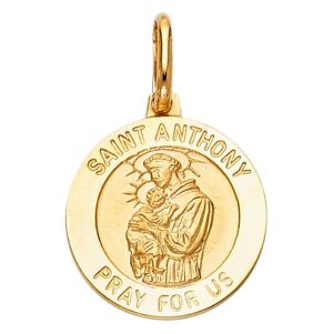 14k Yellow Gold Religious Saint Anthony Medal Charm Pendant(15 mm X 15 mm)