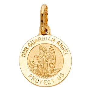 14k Yellow Gold Religious Our Guardian Angel Medal Charm Pendant