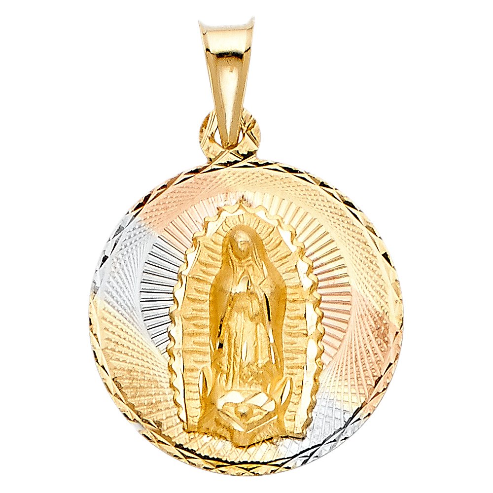 14k Tri Color Gold Religious Mary Guadlupe Stamp Charm Pendant