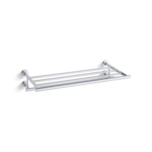 KOHLER 14381-CP Purist Hotelier Bathroom Towel Shelf, Wall-Mount Towel Rack, Bathroom Towel Holder, Polished Chrome