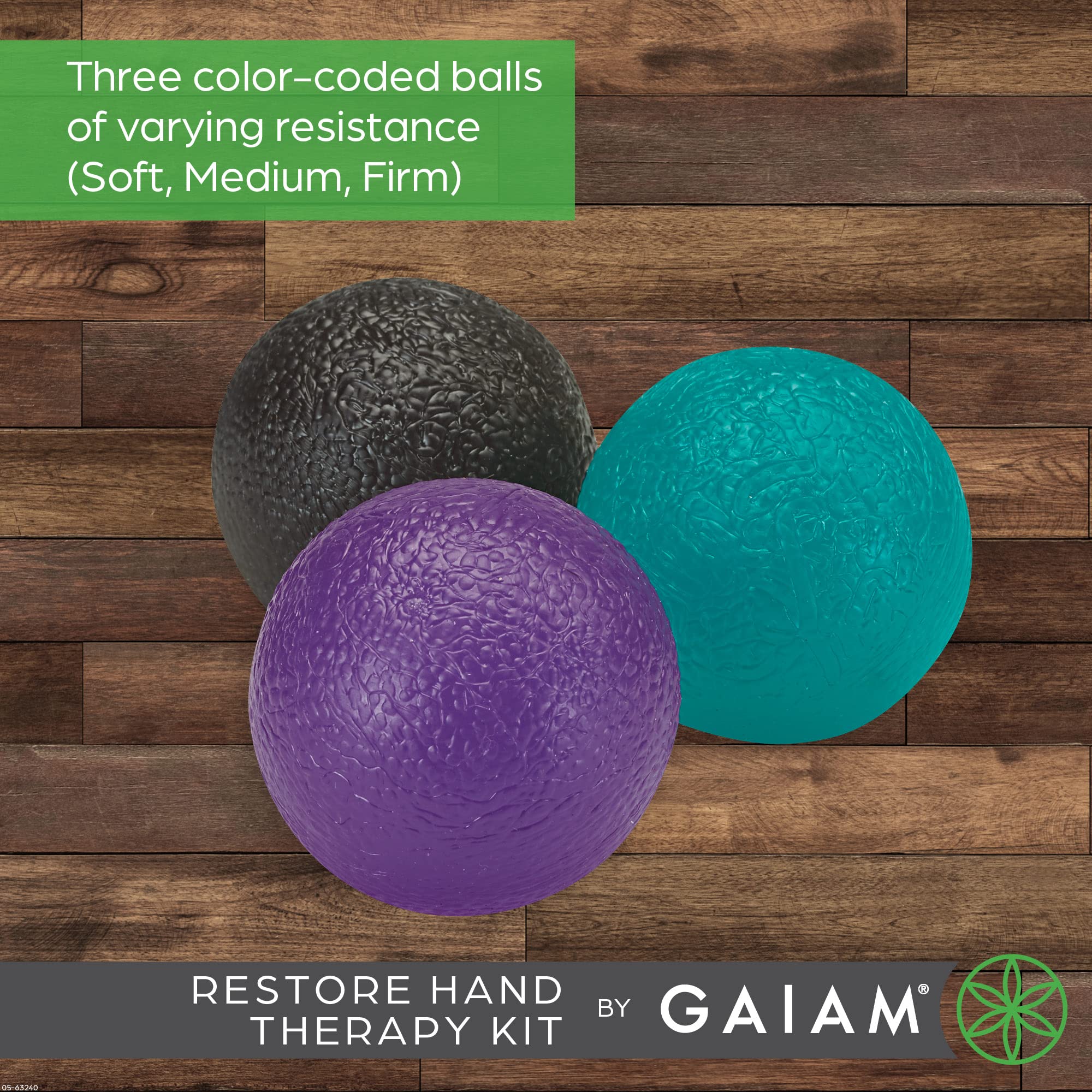 Gaiam Restore Hand Therapy Exercise Ball Kit - 3-Level Hand Grip Strengthener Massage Balls (Soft, Medium, Firm) for Physical Therapy & Hand Pain Relief, Ease Muscle Tension with Hand Balls - Set of 3