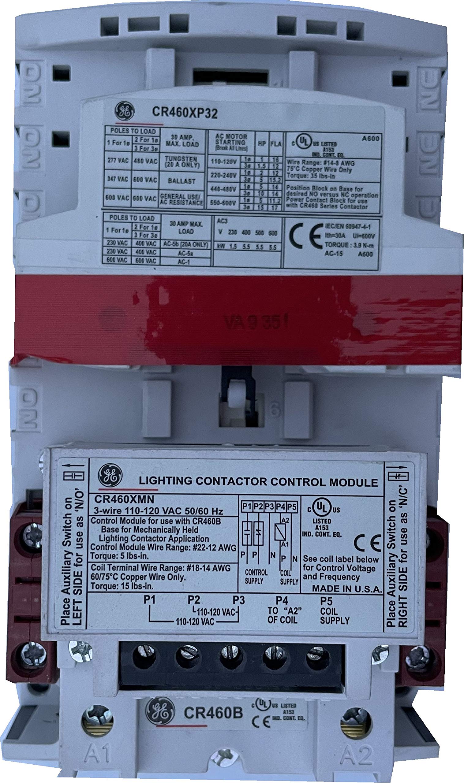 463L20AJA GE Electrically Held Lighting Contactor 110 V 50 Hz, 115 to 120 V At 60 Hz CR460B, (HAS 1 CR460XP32 2P 30A RELAY INSTALLED)