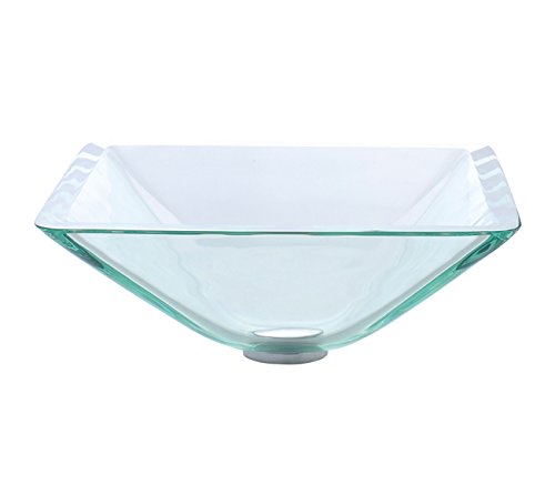 Kraus GVS-901-19mm-SN Aquamarine Square Clear Glass Vessel Bathroom Sink with PU-MR Satin Nickel