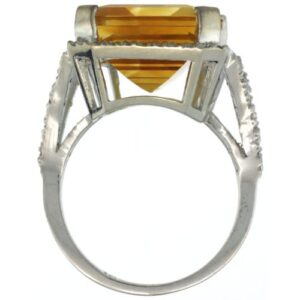 10K White Gold Diamond Natural Citrine Ring Emerald-cut 18x13mm, size 8