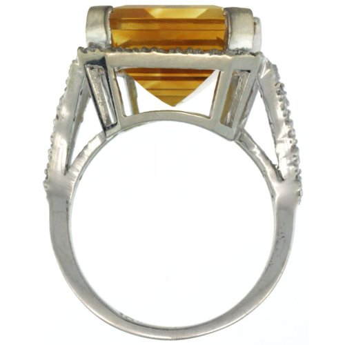 10K White Gold Diamond Natural Citrine Ring Emerald-cut 18x13mm, size 8