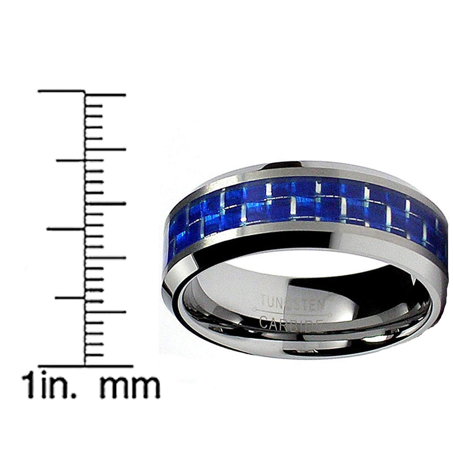 Metal Masters 8MM Flat Top Tungsten Carbide Ring Wedding Band W/Blue Carbon Fiber Inlay Size 8.5