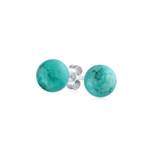 simple gemstone stabilized turquoise round ball stud earrings for women .925 sterling silver 6mm