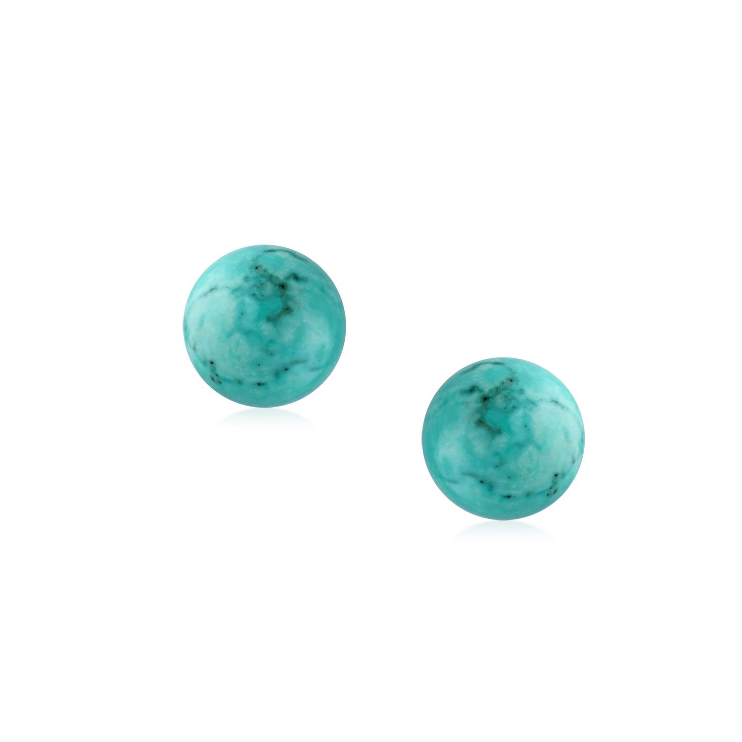 Simple Gemstone Stabilized Turquoise Round Ball Stud Earrings For Women .925 Sterling Silver 6MM