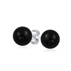 simple gemstone black onyx round ball stud earrings for women .925 sterling silver 10mm