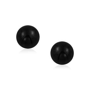 Simple Gemstone Black Onyx Round Ball Stud Earrings For Women .925 Sterling Silver 10MM