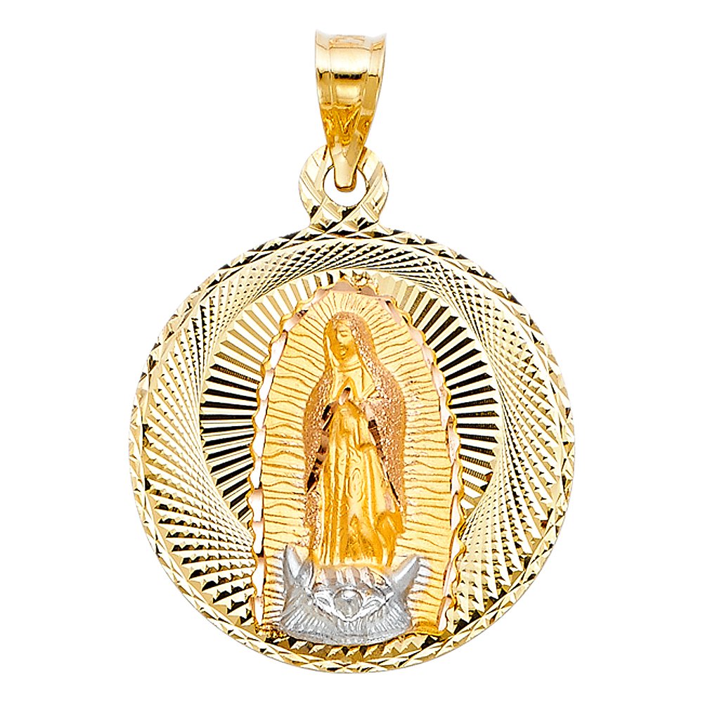 14k Tri Color Gold Religious Mary Guadlupe Stamp Charm Pendant