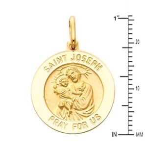 14k Yellow Gold Religious Saint Joseph Medal Charm Pendant