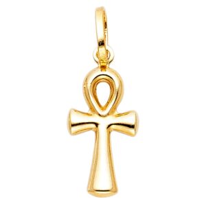 14k Yellow Gold Religious Ankh Cross Religious Charm Pendant