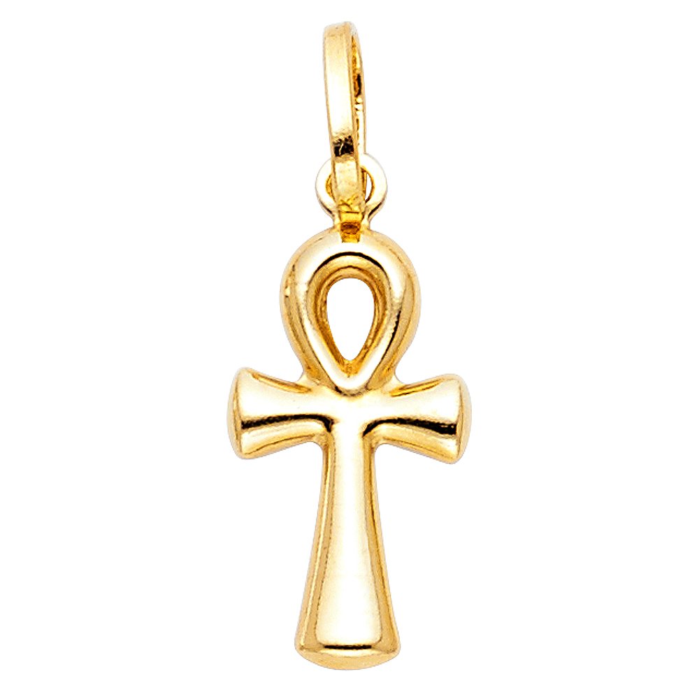 14k Yellow Gold Religious Ankh Cross Religious Charm Pendant