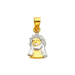 14K Yellow and White 2 Two Tone Gold Jesus Face Religious Charm Pendant